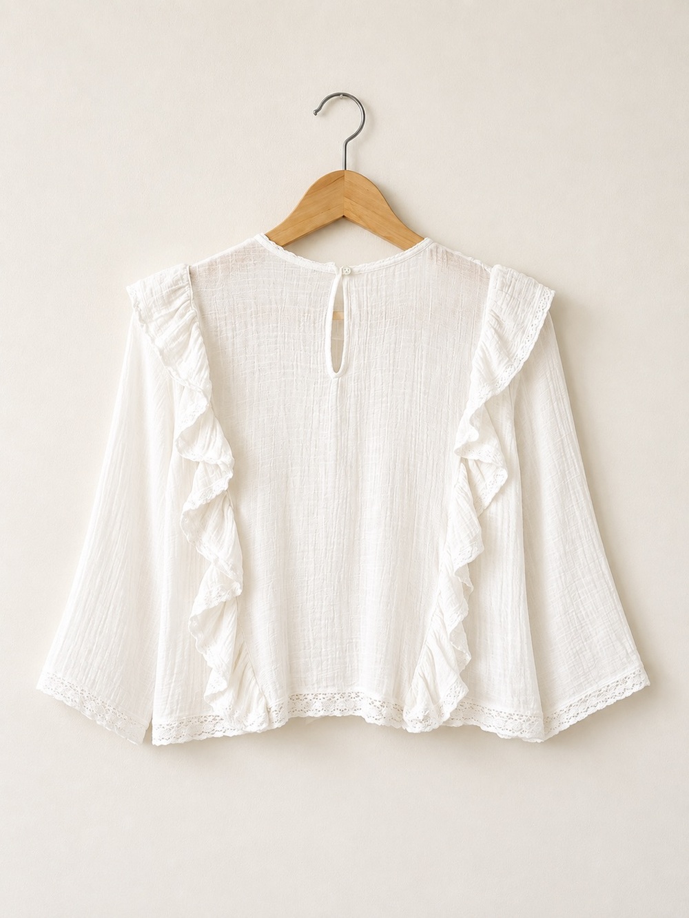 Free People Off White Gauze Ruffle Lace Boho Blouse Size XS - Picture 2 of 2